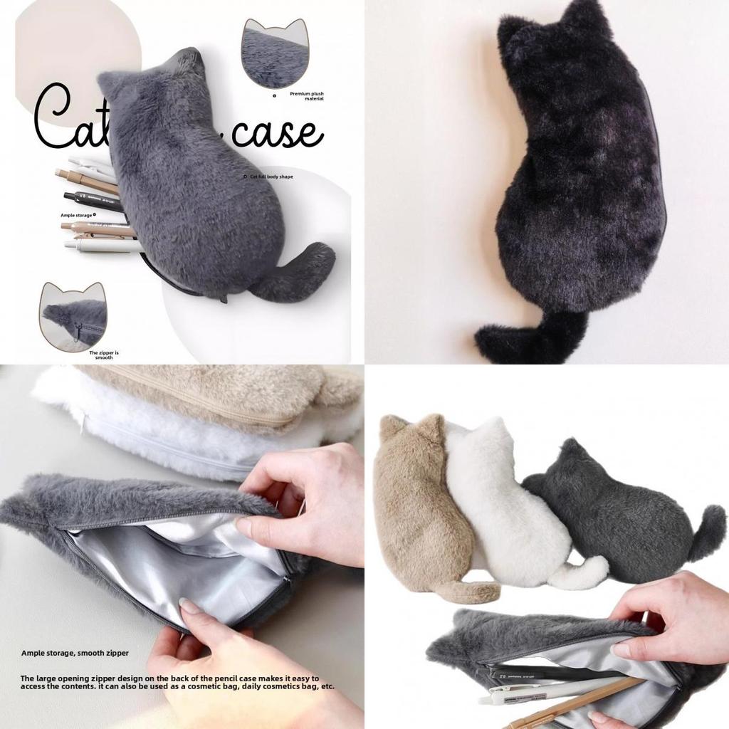 Plush Cat Shadow Pencil Case With Large Capacity For Students And School Supplies
