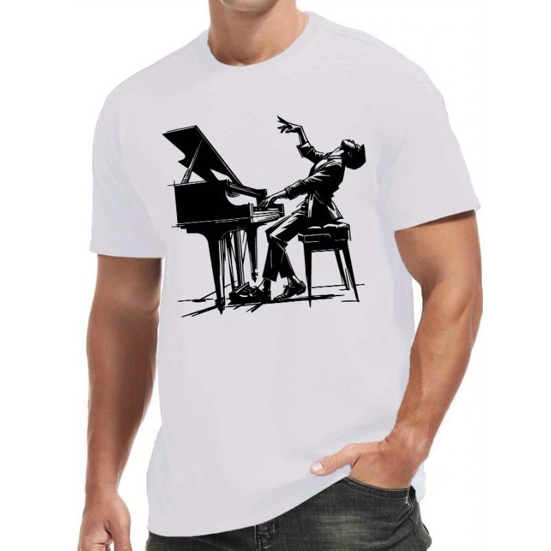 European Size Men's Jazz Pianist Music & Piano Key T-Shirt - Casual Short Sleeve Summer Top with Round Neck, Machine Washable Tee