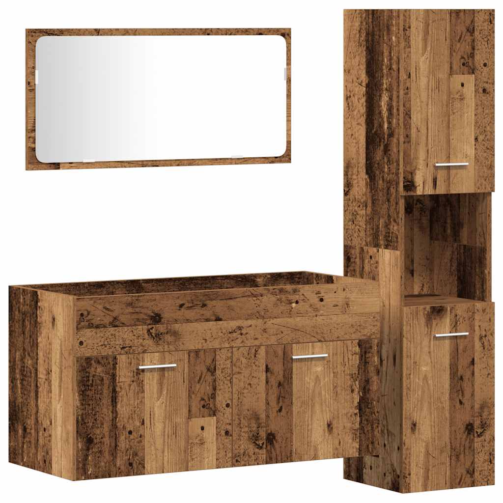 3 Piece Bathroom Furniture Set Rustic Wood Look Particleboard