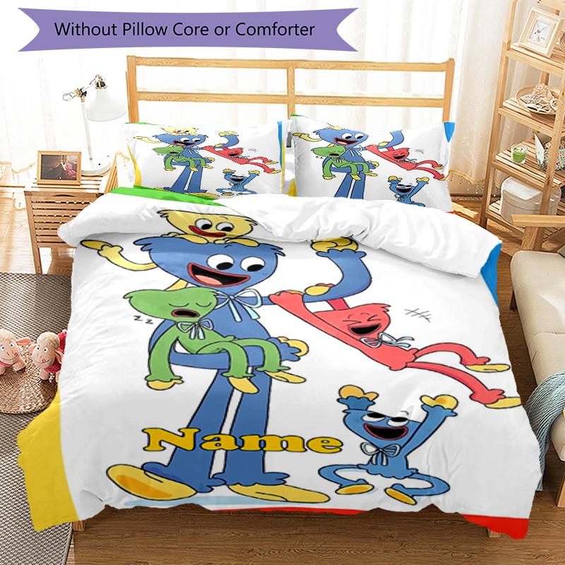 3pcs Custom Name Poppy Playtime Bedding Set Duvet Cover Closure Includes 1 Duvet Cover & 2 Pillowcases, Soft and Comfortable for All Seasons.