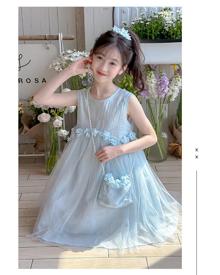 Girls' summer sleeveless mesh vest dress 2026 new mid size children's western-style princess mint style dress