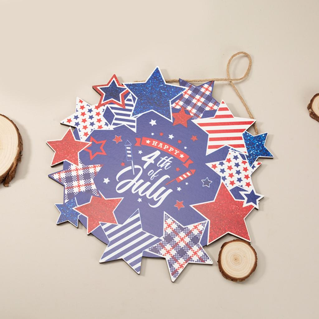 Independence Day Wooden Sign Decoration Creative Wooden Wreath Log Sign Party Decoration Pendant