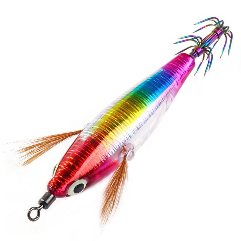 1Pcs Horizontal Octopus Cuttlefish Wood Shrimp Hard Bait Artificial Wobbler With 3D Glow Eyes Squid Jig Fishing Lure