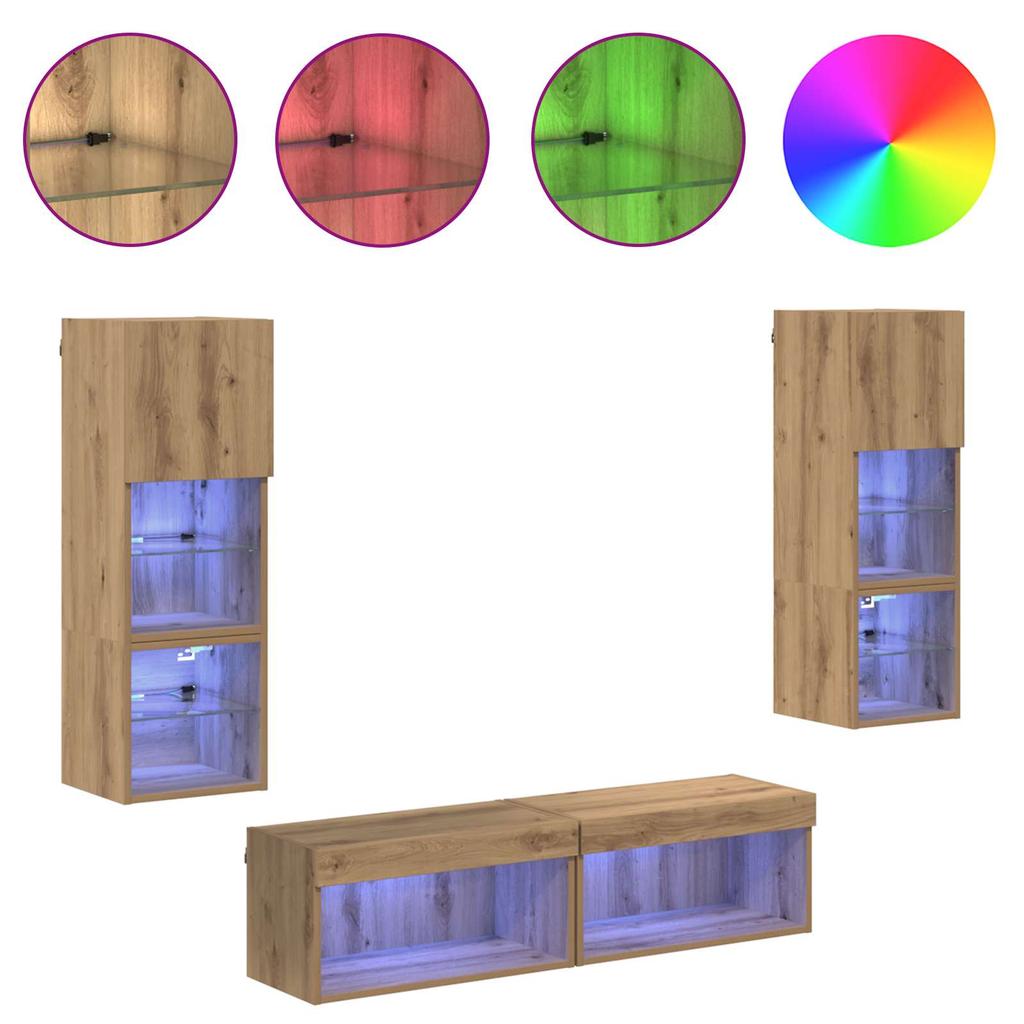 TV Wall Mounted Shelf Unit 6 pcs Artisan Oak Wood Based Material