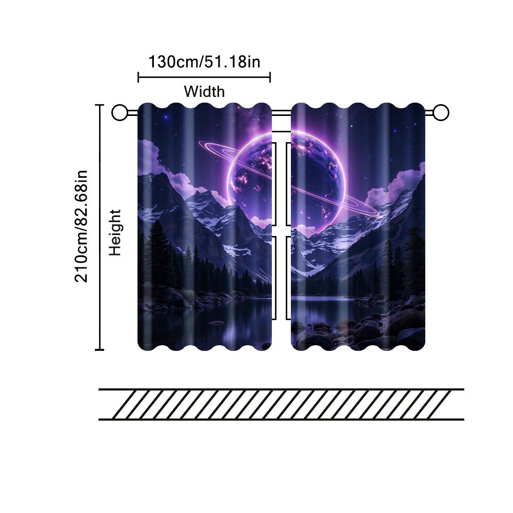2 pcs, filtering curtains (excluding rods, non-movable, without batteries) Galaxy Space for use in bedrooms and living rooms