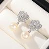 Sterling  Flower Pearl Drop Earrings for Women Elegant Gorgeous Ear Piercing Accessories Wedding Engagement Jewelry