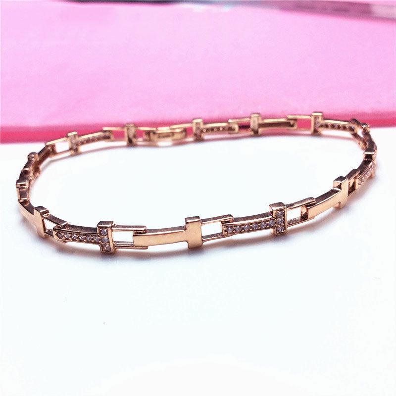Rose Gold-Plated Purple Gold 585 Letter Zircon Bracelet Women'S Versatile Fashion Trend Color Gold Jewelry