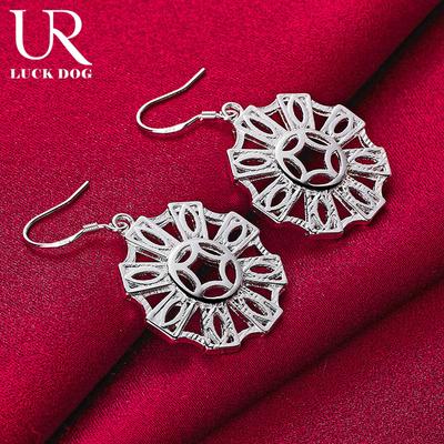 925 Sterling Silver Round Geometric Piercing Perforated Earrings Fashionable Wedding Jewelry
