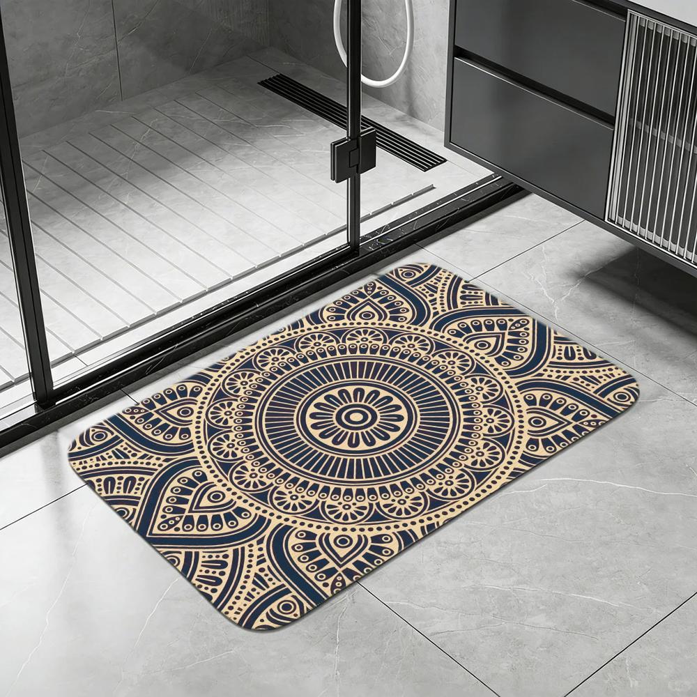 Pattern Talavera Tile Floor Mat Diatomite Bath Mat, Quick Dry, Absorbent, Multi-Scene Mat 40x60cm
