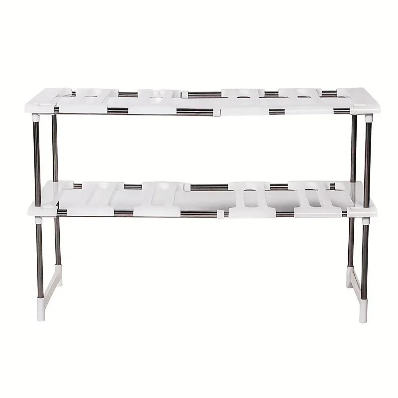 1 Kitchen Mobile Storage Rack 2-Layer Movable-Panel, Expandable Cabinet Rack Organizer for Kitchen and Bathroom Sinks Basket