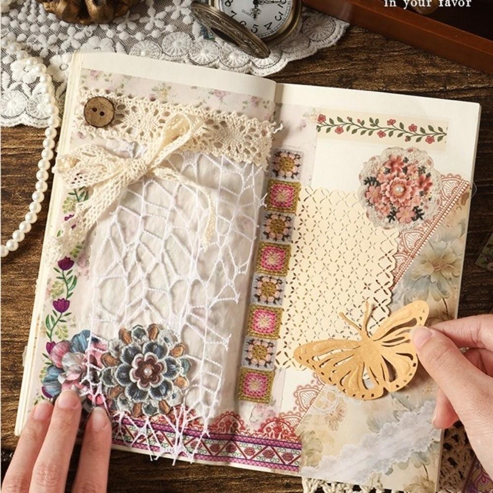 20pcs Floral Pattern Vintage Lace Stickers Wear-Resistant PET Stickers  for Photo Album