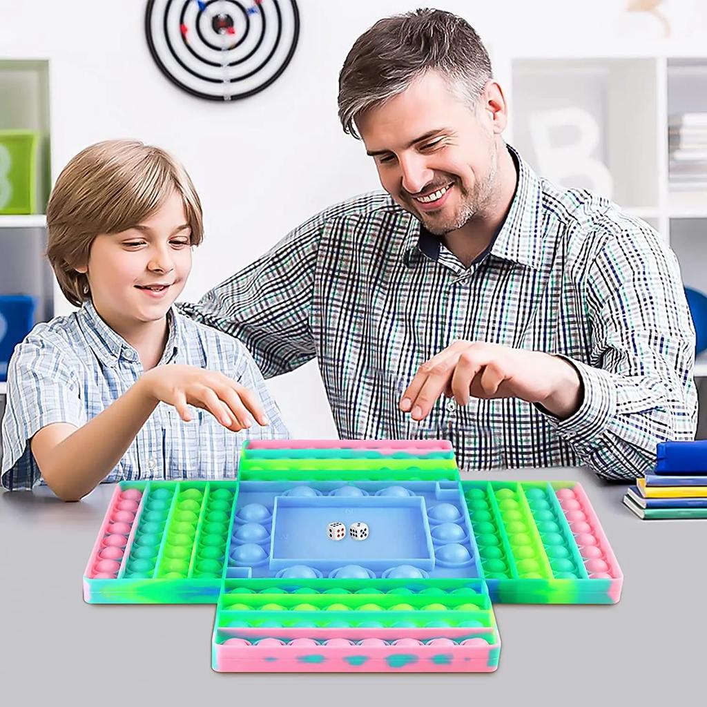 4 Players Chess Board Pop Fidget Toys With 2 Dices Big Size Bubbles Sensory Game For Kids Adults Bubble Popper For Autism