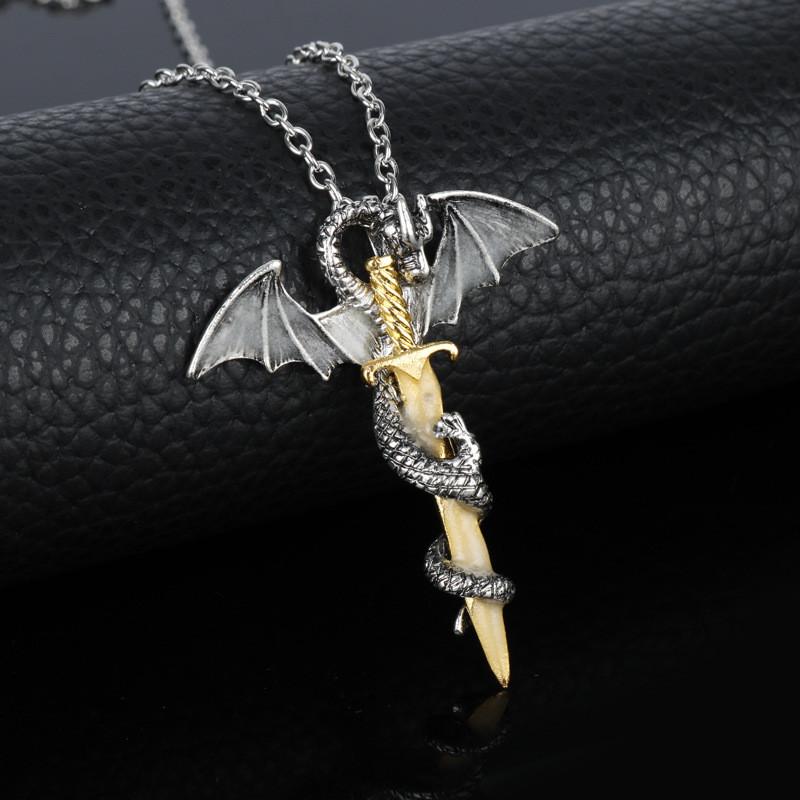 Animal Winged Dragon Gold Necklace With Alloy Pendant For Fashion Gifts And