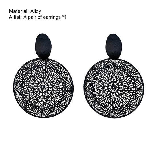 1 Pair Exaggerated Piercing Women Earrings Alloy Round Hollow-out Pattern Pendant Earrings Party Jewelry