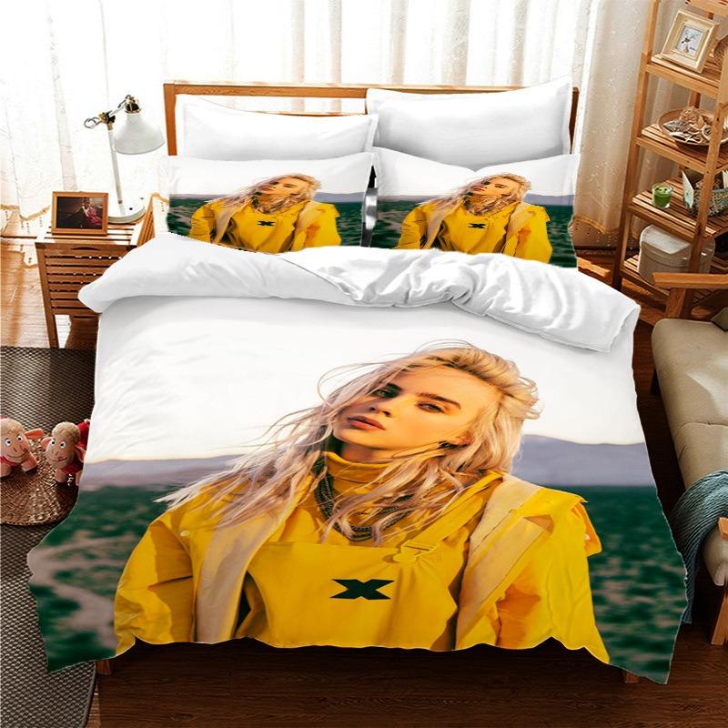 Set Biancheria da Letto Billie Eilish Stampa 3D Singolo/Gemello/Matrimoniale/Queen/King Size Adulto Camera da Letto Copripiumino Set Regalo Anime