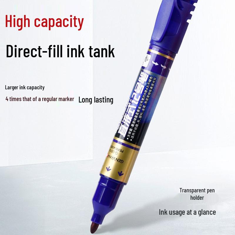 Jin Wan Nian Large-Capacity Direct-Fill Black Oil-Based Marker with Press-Activated Thick Tip
