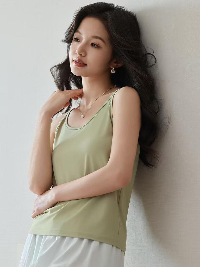 2026 New Arrival Women's Seamless U-Neck Ice Silk Camisole - One Size, Solid Color Sleeveless Top