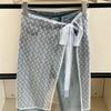 Korean Lace Embroidered Waistband Tulle Skirt with Layered Scarf Accessory