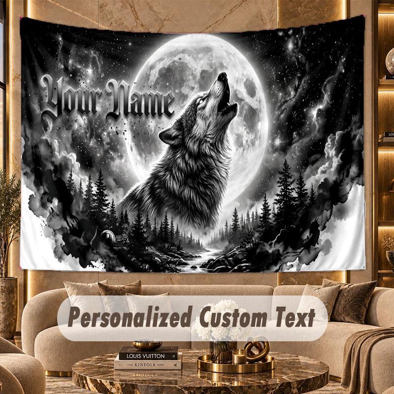 Wolf (108) Theme Wall Tapestry Customized With Name Text Personalized Hanging Tapestry For Bedroom Living Room Decor