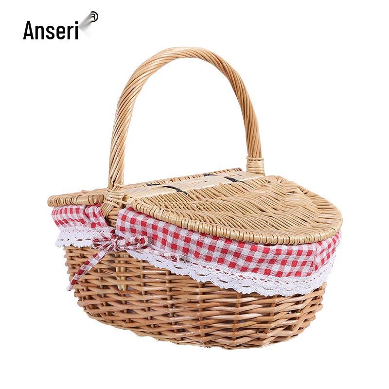 Ansa Rui Oval Rattan Storage Basket with Lid 38x28 cm