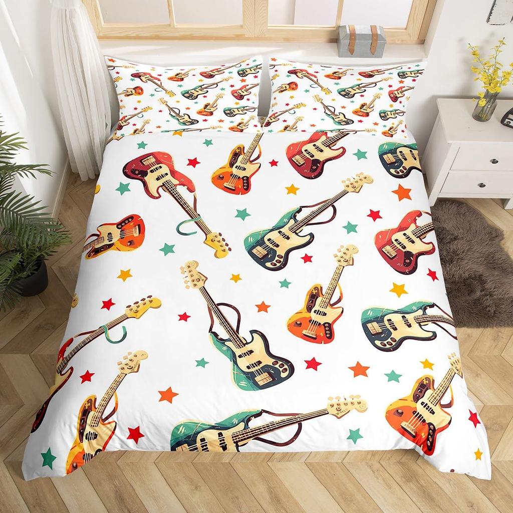 Music Fans Print Duvet Cover Twin Full Music Theme Comforter Cover Singer Fan White Bedding Set for Birthday Valentines Day Gift