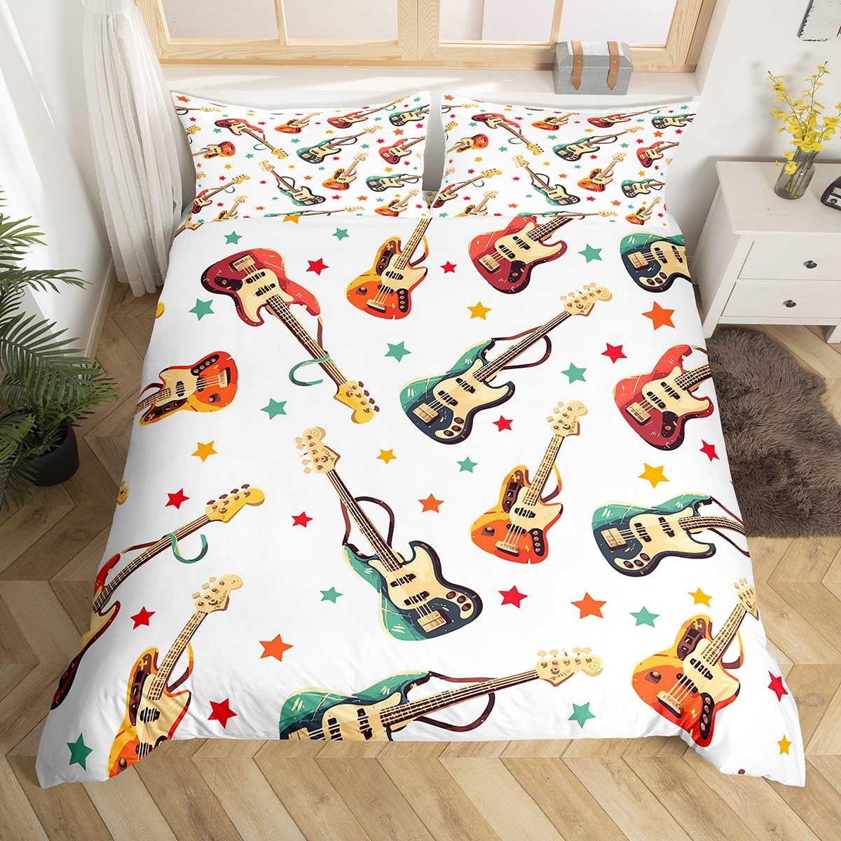 

Music Fans Print Duvet Cover Twin Full Music Theme Comforter Cover Singer Fan White Bedding Set for Birthday Valentines Day Gift EU Single(135x200cm)