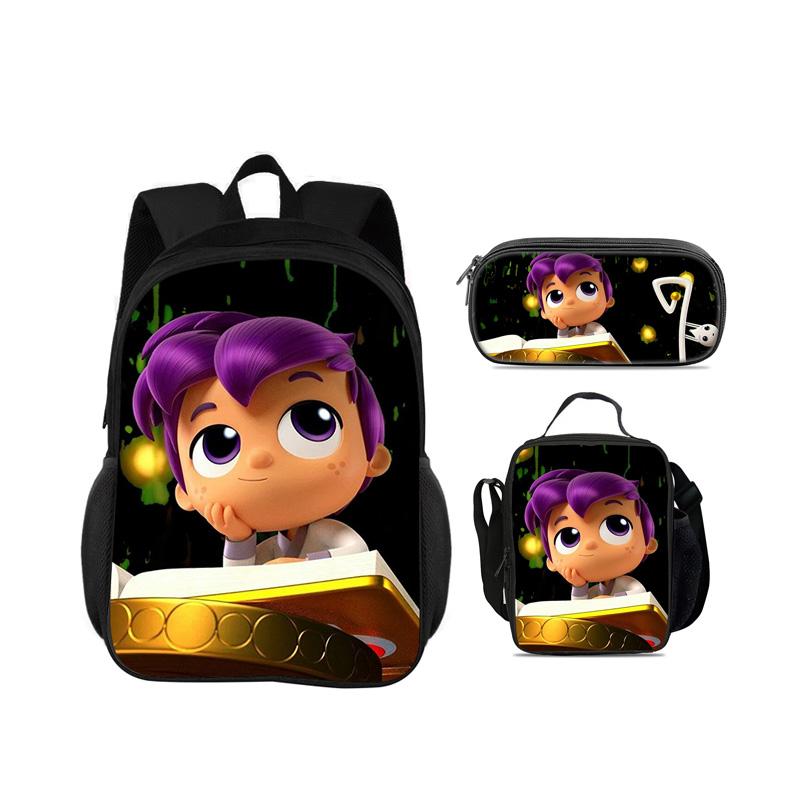 Rucsac, etui, pachet de gheață, Set 3 bucăți, imprimeu desen animat, Grădiniță, copii și elevi