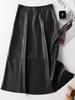 Women's Cross-Strap Leather A-line Skirt - Mid-length, High-waist, Slimming Umbrella Design, Fashionable Wide Hem, 2025 Autumn/Winter Collection.