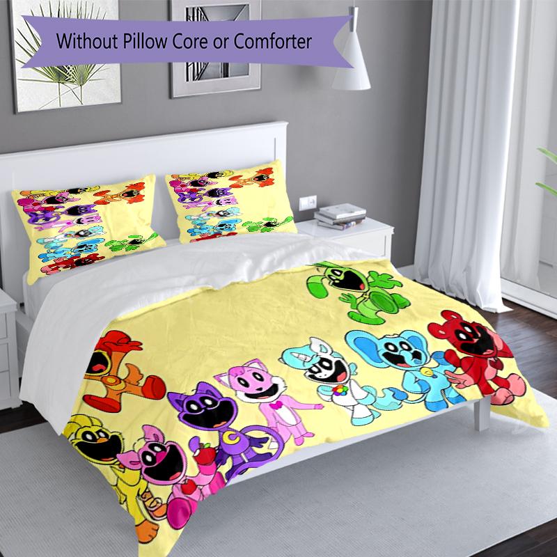 3pcs Smiling Critters Duvet Cover Set, Includes 1 Duvet Cover and 2 Pillowcases,Skin-Friendly&Comfortable Fabric,Suitable Bedding Sets