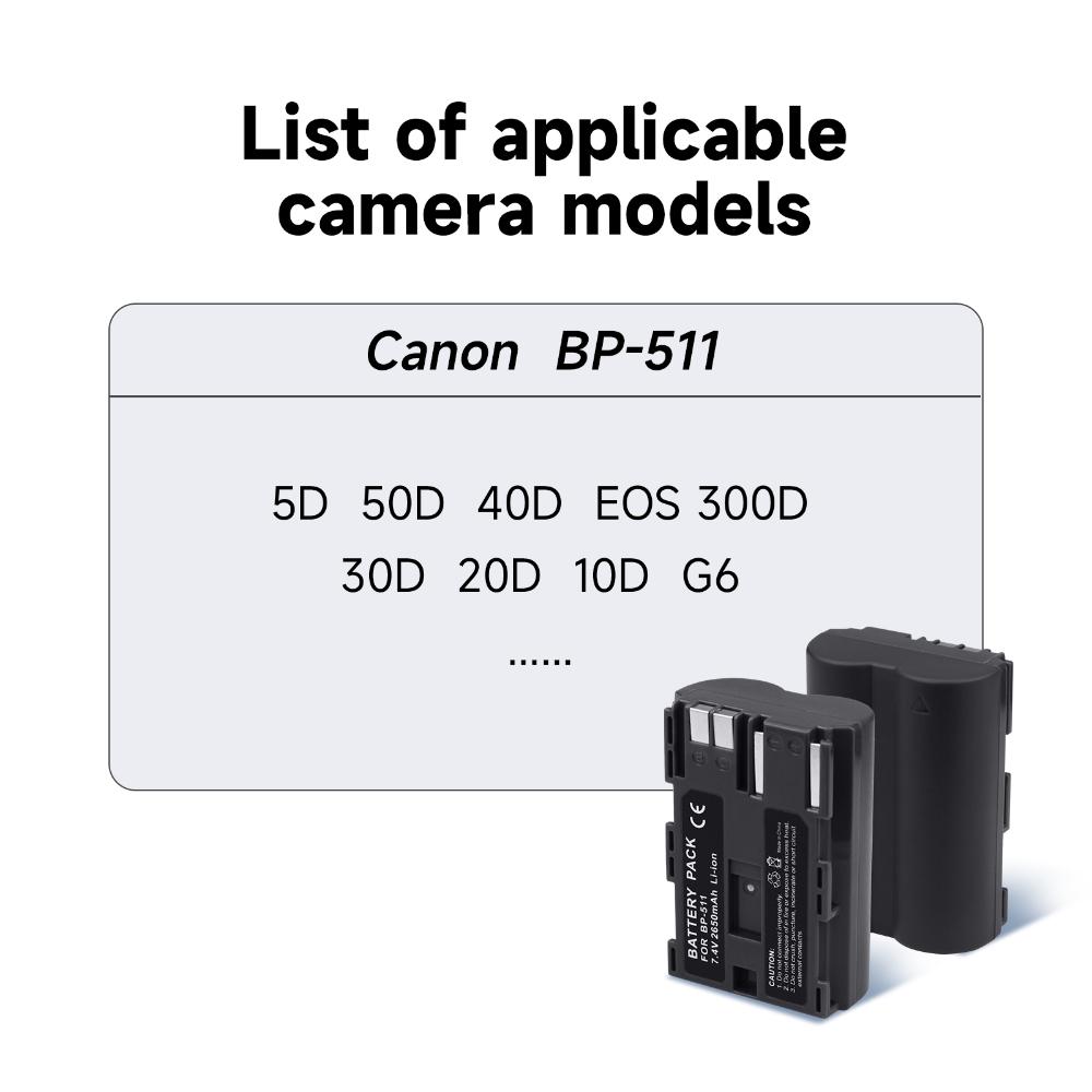 PALO 2650mAh BP 511 BP-511 BP511 Battery+Multi-Function Charger Battery Storage Box For CANON EOS 40D 300D 5D 20D 30D 50D 10D D60 G6