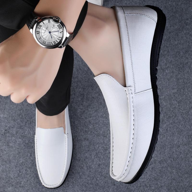 White Penny Loafers Shoes For Men Boat Shoes Business Large Size 46 Leather Man Moccasins Mens Driving Casual Shoe Slip On Flats