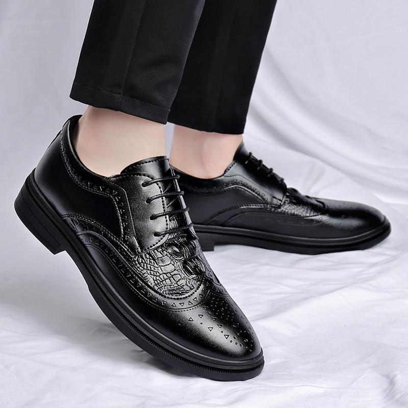 2025 Men's Spring Brogue Leather Shoes - Casual & Wedding Style
