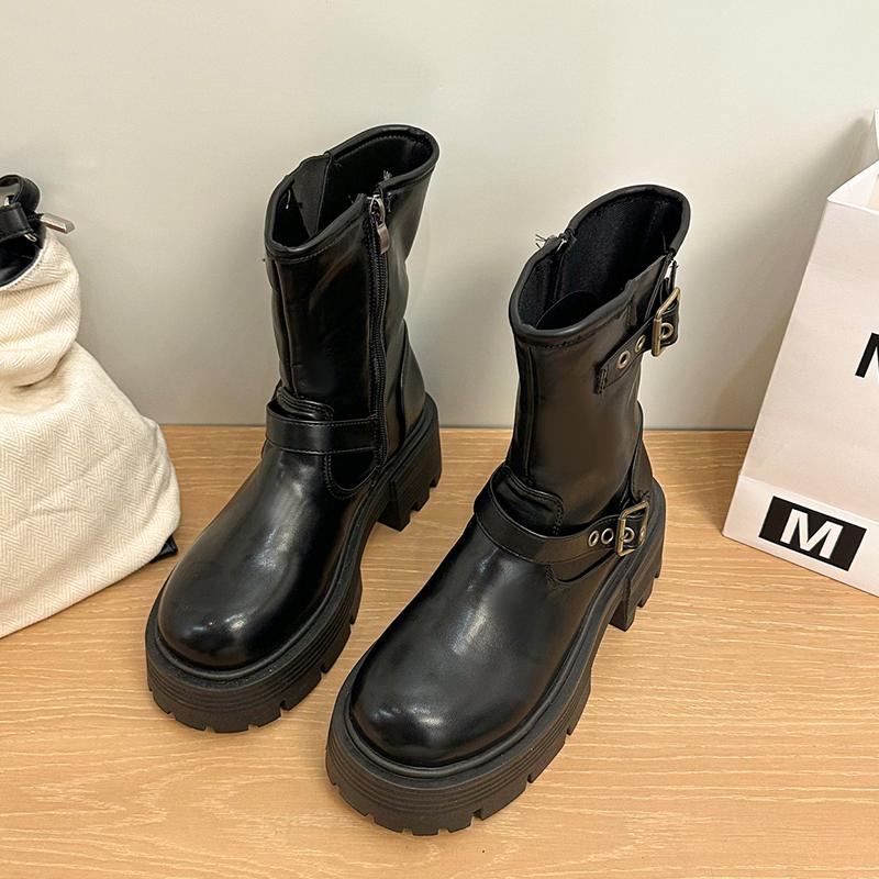 Ankle Women's Boots Flats Fashion Platform Leather Shoes  Winter Motorcycle Boots New Trend Buckle Designer Mujer De Botas
