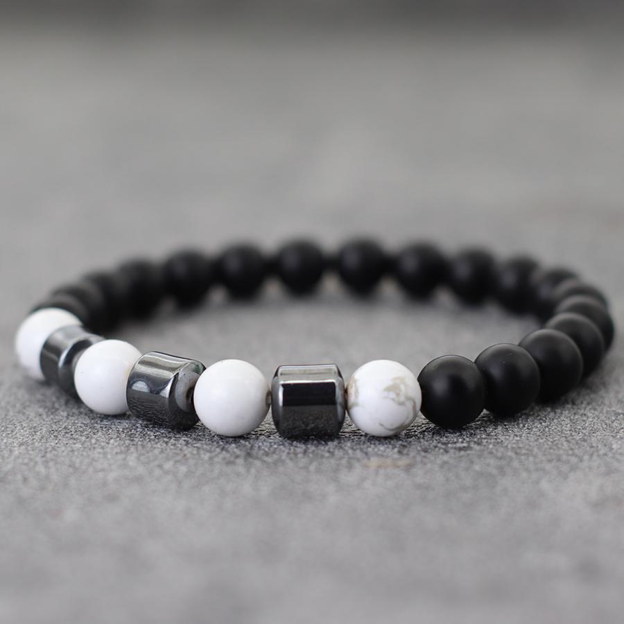 Pánský náramek 8mm Onyx Howlit Hematit Léčivý Mosazný Náramek Meditace Jóga Tygří Oko Náramek Přítel Manžeta Ruční Šperk Dárek