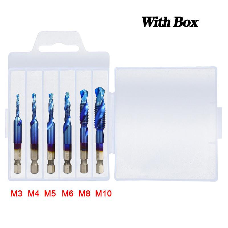 1/6Pcs Tap Drill Bit Set Hex Shank Titanium Plated HSS Screw Thread Bit Screw Machine Compound Tap M3 M4 M5 M6 M8 M10 Hand Tools