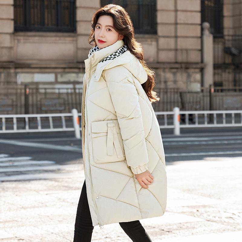 

Женская осенне-зимняя однотонная утолщенная верхняя одежда с хлопковой подкладкой, теплая куртка с капюшоном, пальто XXL бежевый
