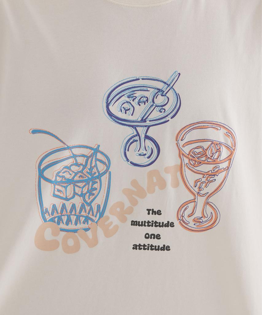 COVERNAT Cool Cotton Kitsch Cocktail Graphic T-Shirt Ivory