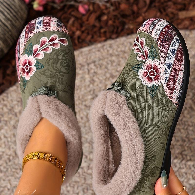 Shoes, Cotton Shoes, Embroidered Bags, Heels, Middle-aged and Elderly Woolen Shoes, Warm Ethnic Style, Comfortable Soft-soled Mother Cotton Shoes
