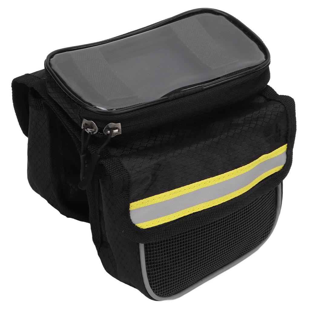 Bike Frame Bag 600D Nylon Fabric Sensitive TPU Film Reflective Tapes Dual Zipper Shock Resistant Bike Phone BagYellow