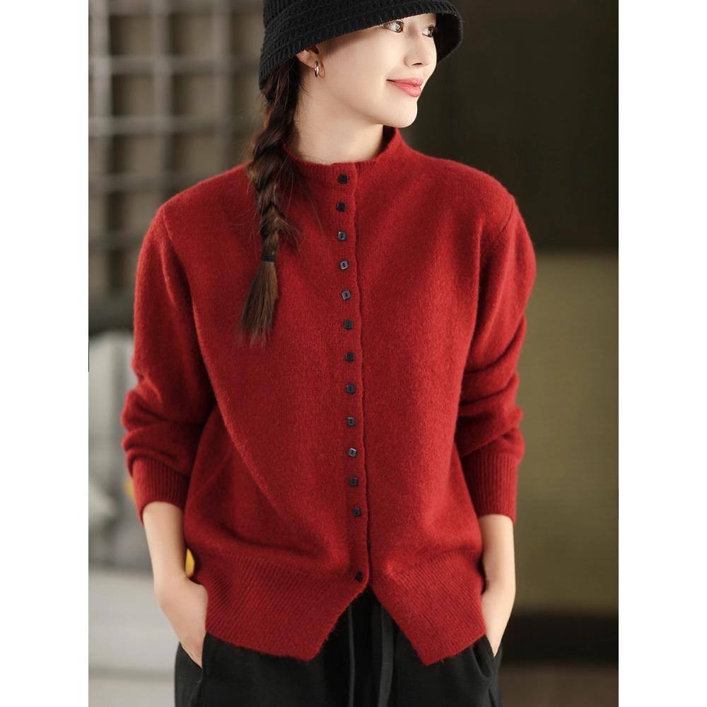 Dimanaf 2025 Women Long Sleeves Pullover Autumn Buttons Sweaters Style Solid Knitting Loose Sweater