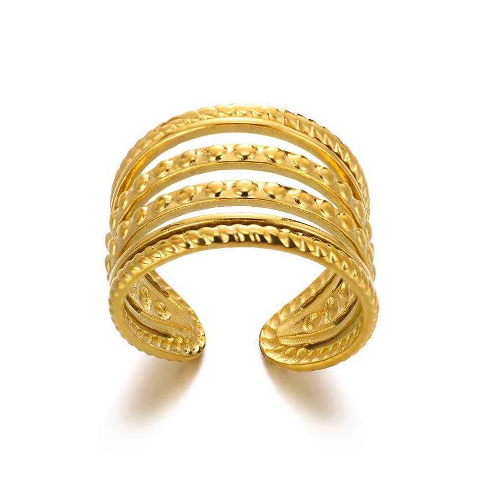 Stainless Steel Multi-Layer Hollow Ring For Women Men Gold Color Broad Finger Ring Jewelry Anillos Couple Wedding Aesthetic Gift