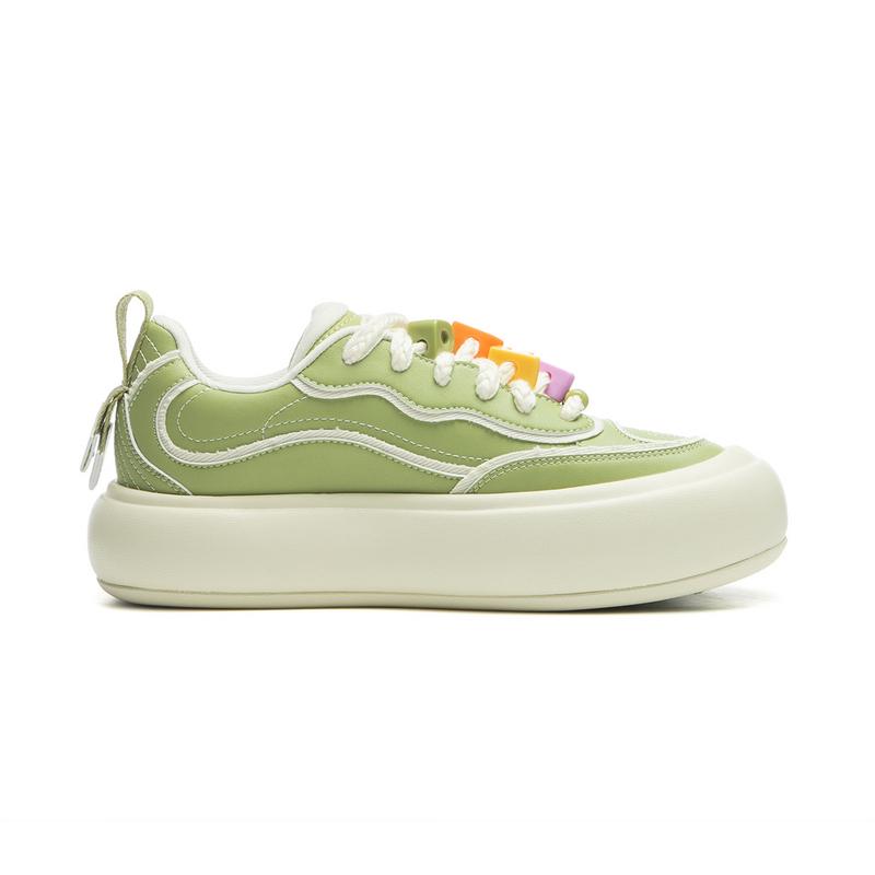 Li Ning Puff Platform Trendy Sports Low Top Casual Shoes Women Casual Shoes Green White AZGU068-2
