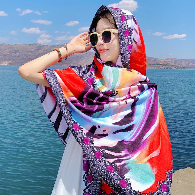 

New Summer Chiffon Hijab Elegant Women Silk Scarf Travel Print Mujer Shawl Bandana Sarong Beach Wrap Scarve Pareo Bufanda Stoles One Size& 8Y