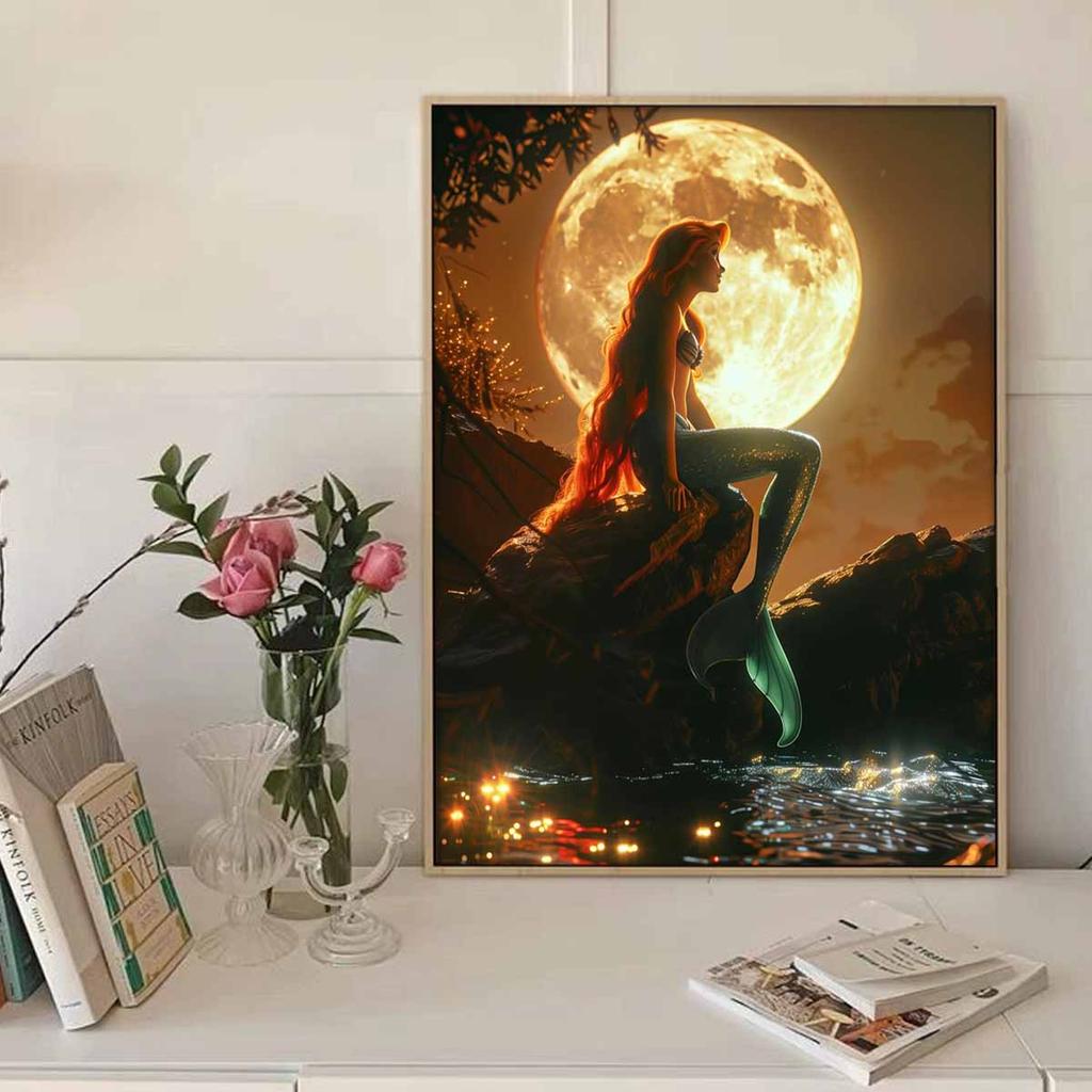 5D DIY Diamond Art Painting Kits for Adults, The Mermaid Under The Moonlight Full Round Crystal Diamond Kits for Beginner for Home Wall Decorate