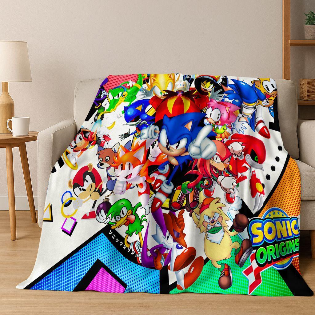 Classic S-Sonic Game Cartoon Hedgehog Flannel Blanket Soft Warm Throw Blanket for Bed Bedroom Room Living Room Travel Picnic Kid