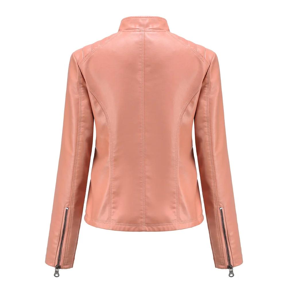 Women's Leather Coat Fashion Trend Simple Autumn Winter Stand Collar Zipper PU Leather Motorcycle Jacket for Women