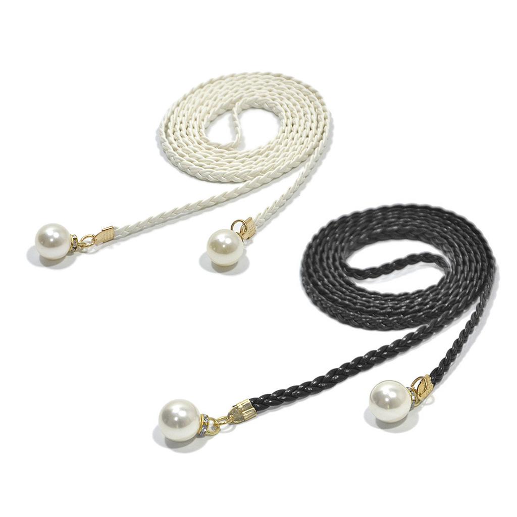 Chic Weave Waist Rope 2PCS with Artificial Pearls Laceup Waist Cord Belt for Unique Fashion Women Daily and Holiday Wear