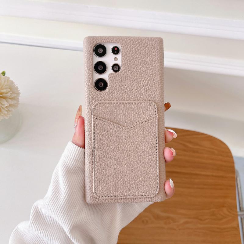 Luxury Solid Color Wallet Card Slot Hard PC Shockproof Phone Case For Samsung S25 Ultra Edge S23 S22 S24 Ultra Plus Bumper Cover