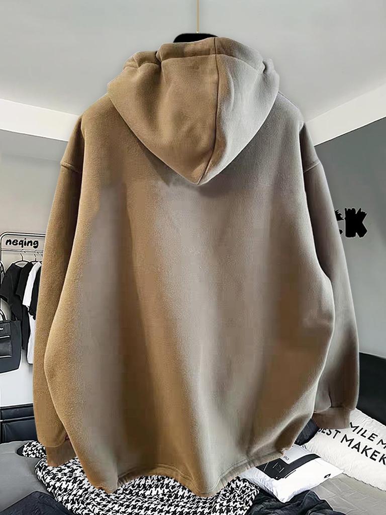 High-Quality Oversized Half-Zip Hoodie - Solid Color, Breathable Patchwork Design for Spring & Autumn
