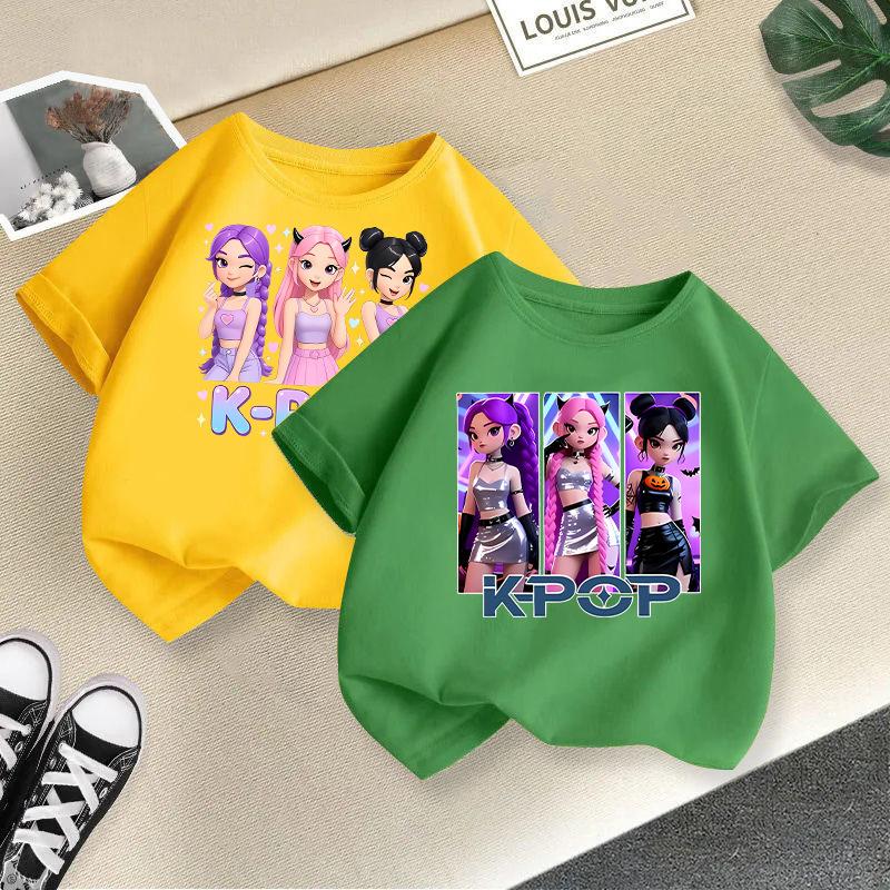 Summer Fashion Girls' Short Sleeved T-shirt Cute Printed Girls' Casual Versatile Top Cross Border